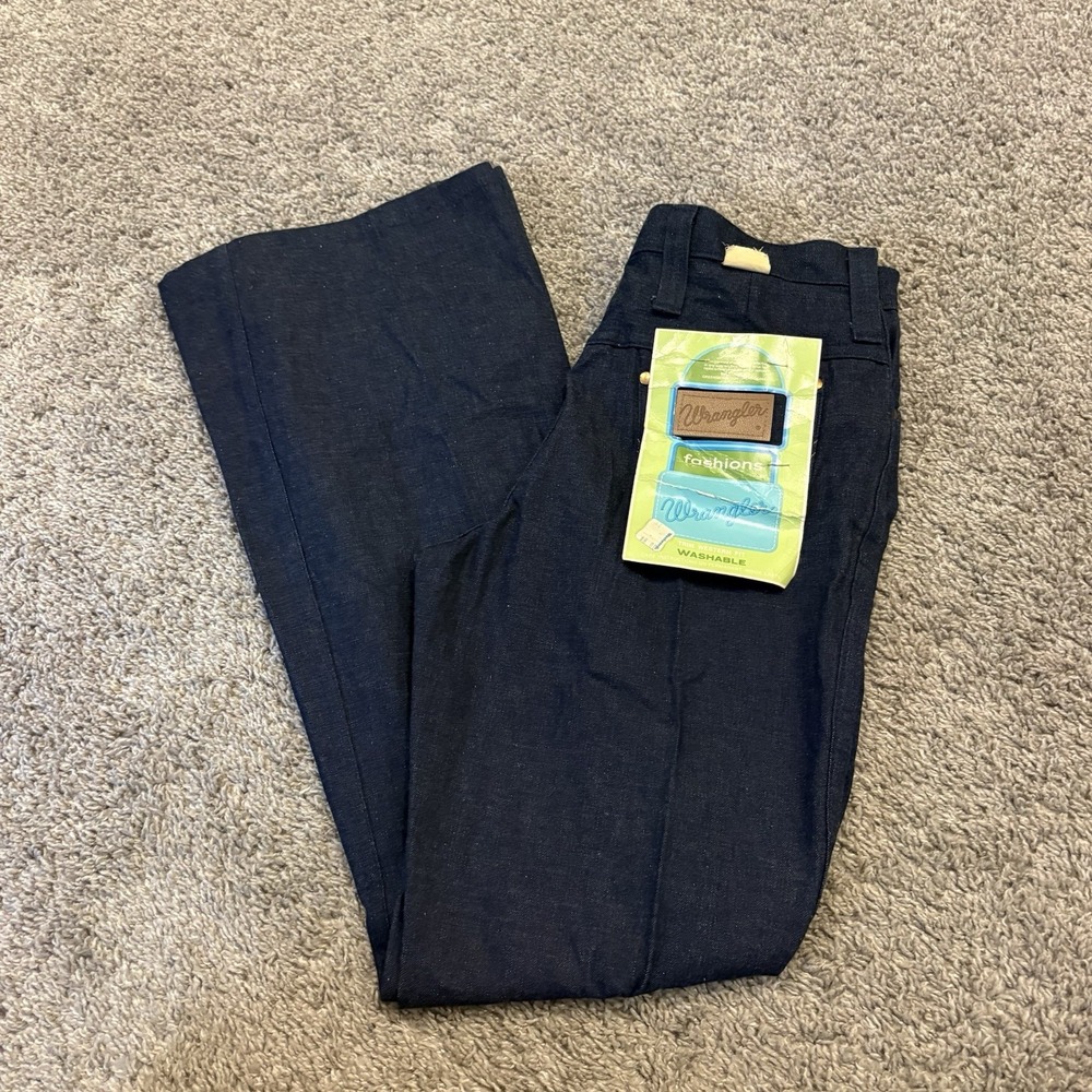 Vintage 70s Wrangler Fashions Bell Bottom Patch Pocket Flare Jeans 30x32 USA NOS
